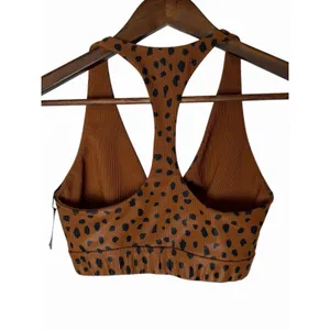 Beach Riot Twist Front Spotted Sports Bra Brown Black Ribbed Animal Print XS thumbnail 7