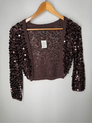 NEW Vintage Y2K‎ McBling Brown Oversized Paillette Sequin Shrug Bolero 2000s thumbnail 2