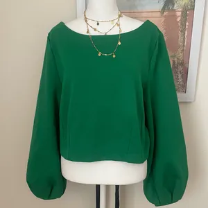 Anthropologie Maeve Tie-Back Ponte Pullover Top in Green & Black Size Medium thumbnail 3