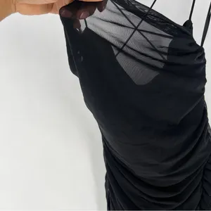 Windsor LBD Black Sheer Mesh Ruched Gathered Strappy Cowl Neck Mini Dress‎ thumbnail 4