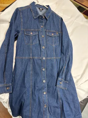 Frye Women's Long Sleeve Button Front Pocket Denim Mini Shirt Dress thumbnail 1