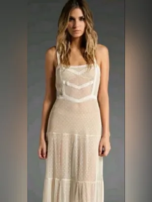 Free People Point D’Esprite Swiss Dot Slip Maxi Lace Dress Boho Romantic Western thumbnail 4