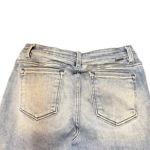 Risen Women's 9/29 Light Wash Wide Leg Jeans Side Slit Hem Stretch 5 Pocket Blue thumbnail 4