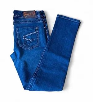 Seven7 Blue Jeans Sz 27 with White Stitching, & Rhinestone Detail Sz 27 thumbnail 1