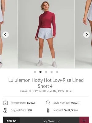 Lululemon Hotty Hot Low-Rise Short 4"‎ Gravel Dust Pastel Blue Size 8 thumbnail 3