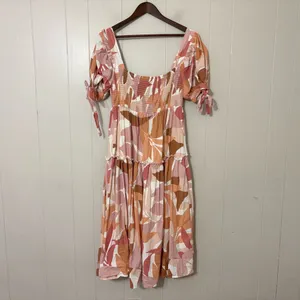 The Girl and The Sun Everlight Leaf Print Midi Dress Puff Sleeve Smocked Size L thumbnail 6