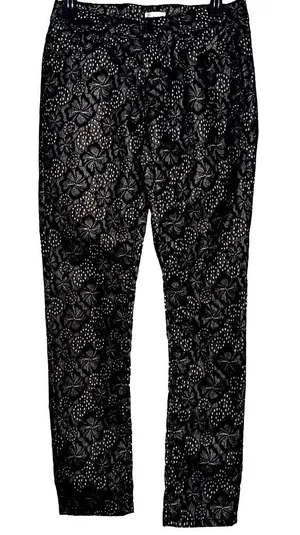 Xhilaration Black Floral Lace Overlay Slim Pants Nude Lining‎ Stretch Trousers 7 thumbnail 1