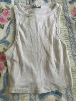 Zara White Ribbed Tank Top thumbnail 1