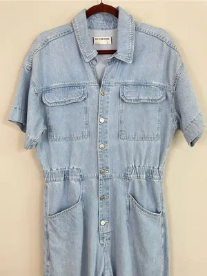 Free People We The Free Marci coveralls Denim Jumpsuit in Clear Skies Size Large thumbnail 5