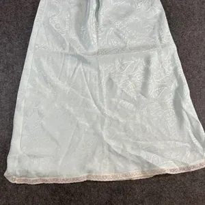 VTG‎ Paisley Jacquard Maxi Half Slip Light Blue Lace Trim Satin Skirt Lingerie thumbnail 9