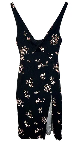 Abercrombie & Fitch Black Floral Smocked Cutout High Slit Midi Dress Womens XS thumbnail 1