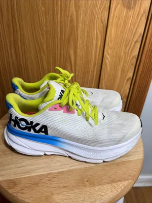 Hoka White Running Shoes with Neon Yellow Accents thumbnail 5