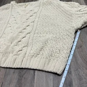 Line & Dot Cream Beige Chunky Open Cable Knit Slouchy Crewneck Sweater 1 thumbnail 4