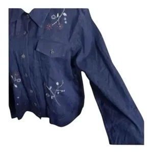 Alfred Dunner Blue Denim Jacket Floral Embroidered Size 16 Petite Button Front thumbnail 4