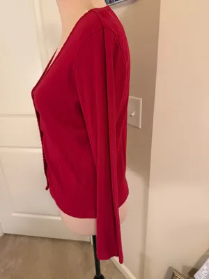 Moda International burgundy Red V-Neck Button Cardigan thumbnail 3