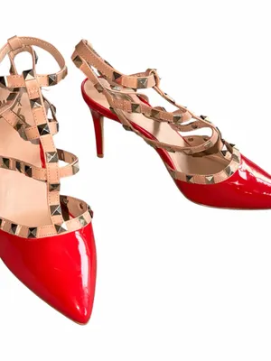 NEW MIX No 6 Black Patent Nude Gold Studded Strappy Heels Stud thumbnail 4