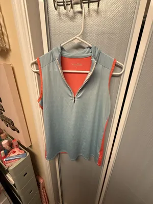 Court Haley Women's Size Small Sleeveless 1/4 Zip Golf Polo Top Blue and Coral thumbnail 3