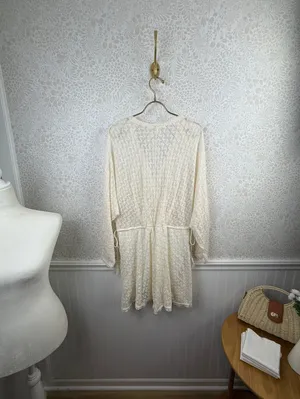 Free People Cream Lace Draped Snug Bug Lightweight Soft Mini Dress - Size - XS thumbnail 4