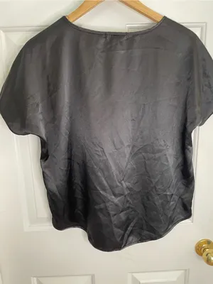 BB Dakota Black Satin Short-Sleeve Pajama Set with Drawstring Pants Size Small thumbnail 6