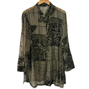 Coldwater Creek Olive Green Velvet Burnout Sheer Tunic Top XL Elegant Artwear thumbnail 3