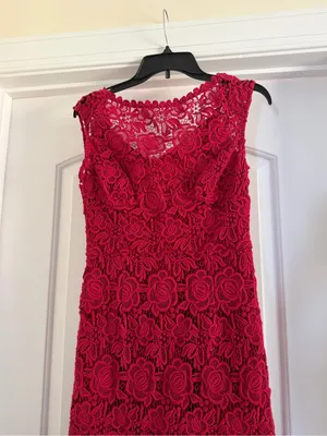 Tracy Reese Red Floral Lace High-Low Dress thumbnail 6