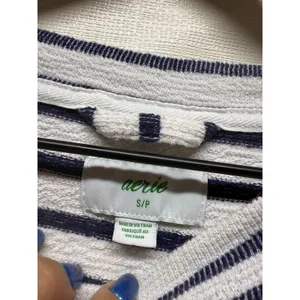 Aerie Sweatshirt Oversized Sz S Blue White Stripe‎ Crewneck Pullover Terry Boho thumbnail 3
