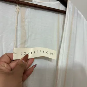 Lovestitch White Striped Kimono Cover Up S/M Boho Beach Caftan Tassel Tie thumbnail 14