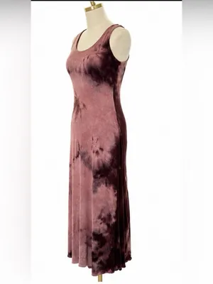 See You Monday Tie Dye Racerback Maxi Dress Mauve Brown Stretch Size Large thumbnail 2