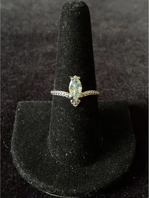 Marquise Clear Stone Ring with Textured Chevron Milgrain Band - Silvertone Sz 8 thumbnail 5