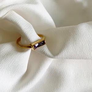 Dainty Gold and purple stacking ring thumbnail 6