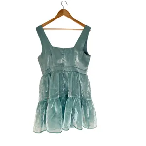 Lulus Thriving Darling Shiny Teal Blue Sleeveless Tiered Mini Dress XL Cocktail thumbnail 3