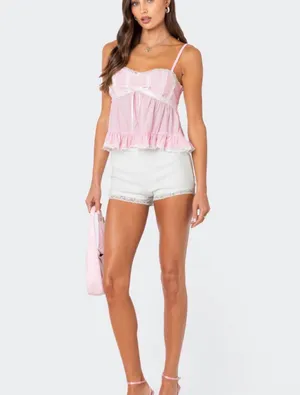 Edikted pink lace cami top with lace trim thumbnail 2