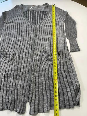 Free People Cotton Blend Heather Gray Longline Ribbed Cardigan Size Medium thumbnail 3