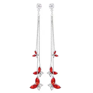 Women's Crystal Butterfly Long Tassel Dangle Drop Earrings thumbnail 2