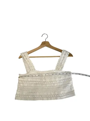 Aerie XS White Crochet Lace Crop Tank Top Square Neck Boho Festival Cottagecore thumbnail 8
