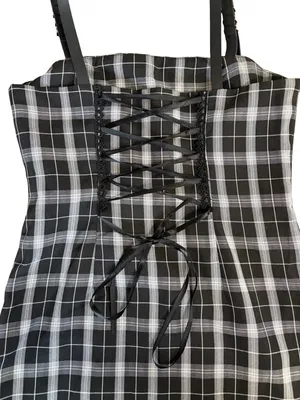 Punk Rave Plaid Corset Mini Dress Lace Up Back Buckle Straps Goth thumbnail 7