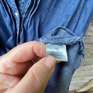 Tantrums size 1X pleated roll tab sleeves denim tunic. thumbnail 4