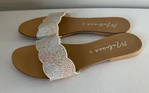 Matisse Beaded Slide Sandals White Multicolor Made In Italy Women's Size 8 thumbnail 1