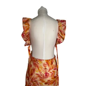 Micas Floral Ruffle Cut Out Maxi Dress Orange Pink Watercolor Size M NWT thumbnail 7