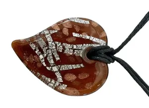 Brown glass heart pendant necklace on cord thumbnail 1