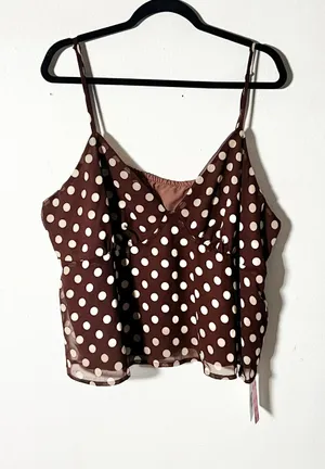 Cider Polka Dot Cami Top Womens 4XL Brown Babydoll Retro thumbnail 1