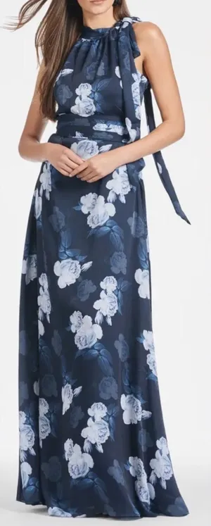 New Sachin & Babi Kayla Floral Crinkle Georgette Sleeveless Gown Sz 0 thumbnail 1