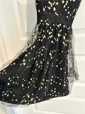 Lulus Favorite Moment Gold and Black Star Print Skater Dress Size S thumbnail 4