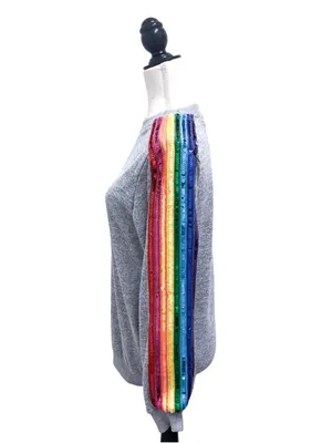 Lola And The Boys Heather Grey Rainbow Sequins Crew Neck Joggers Knit Set Small thumbnail 5