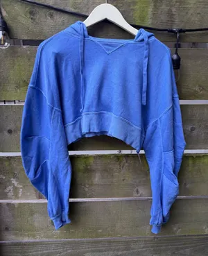 Free‎ People Movement Catch Up Cropped Hoodie Blue Barrel Sleeve Sweater thumbnail 1