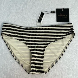 Nip‎ Tuck Swim Womens Size 6 Bikini Swimwear Bottoms Black White Stripe NWT thumbnail 3