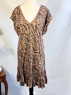 💥Anthropologie Daily Practice Tiger Zebra Ruffle Hem Tunic Mini Dress Sz S🧡 thumbnail 3