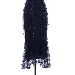 Dessy Collection Maya Navy 3D Floral Sequin Halter Dress Size 2 Fairycore thumbnail 4