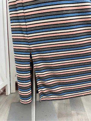Loft Striped Shimmer Knit Midi Tee Shirt Dress Pink Blue Grey Metallic Size XL thumbnail 6
