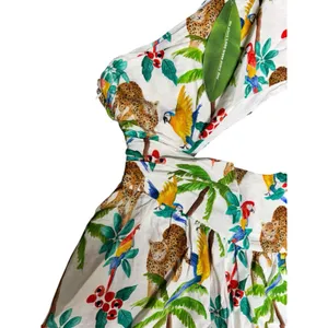 Farm Rio Tropical‎ Paradise One Shoulder Cut Out Midi Dress Women's Size Large thumbnail 6